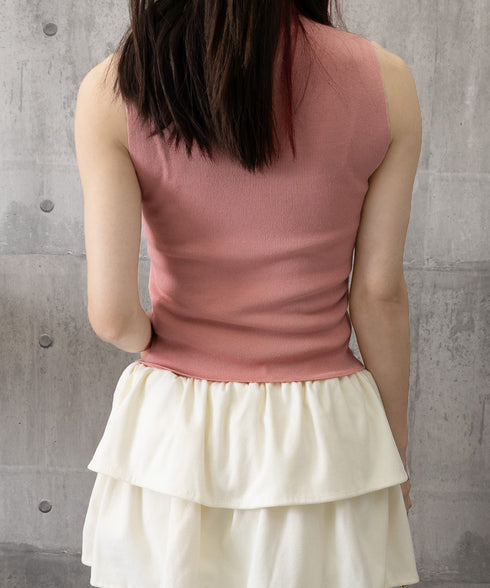 パール付きトップスノースリーブニット夏服 袖なしサマーニットレディース インナートップスきれいめ プルオーバーニットシンプルおしゃれ オフィスカジュアル トップス 2XIAOLL-001